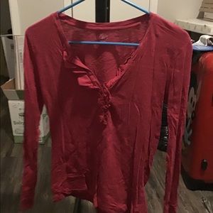 LOFT Cotton Split neck ruffle tee